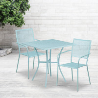 Flash Furniture CO-28SQ-02CHR2-SKY-GG 28" Square Table Set with 2 Square Back Chairs in Blue